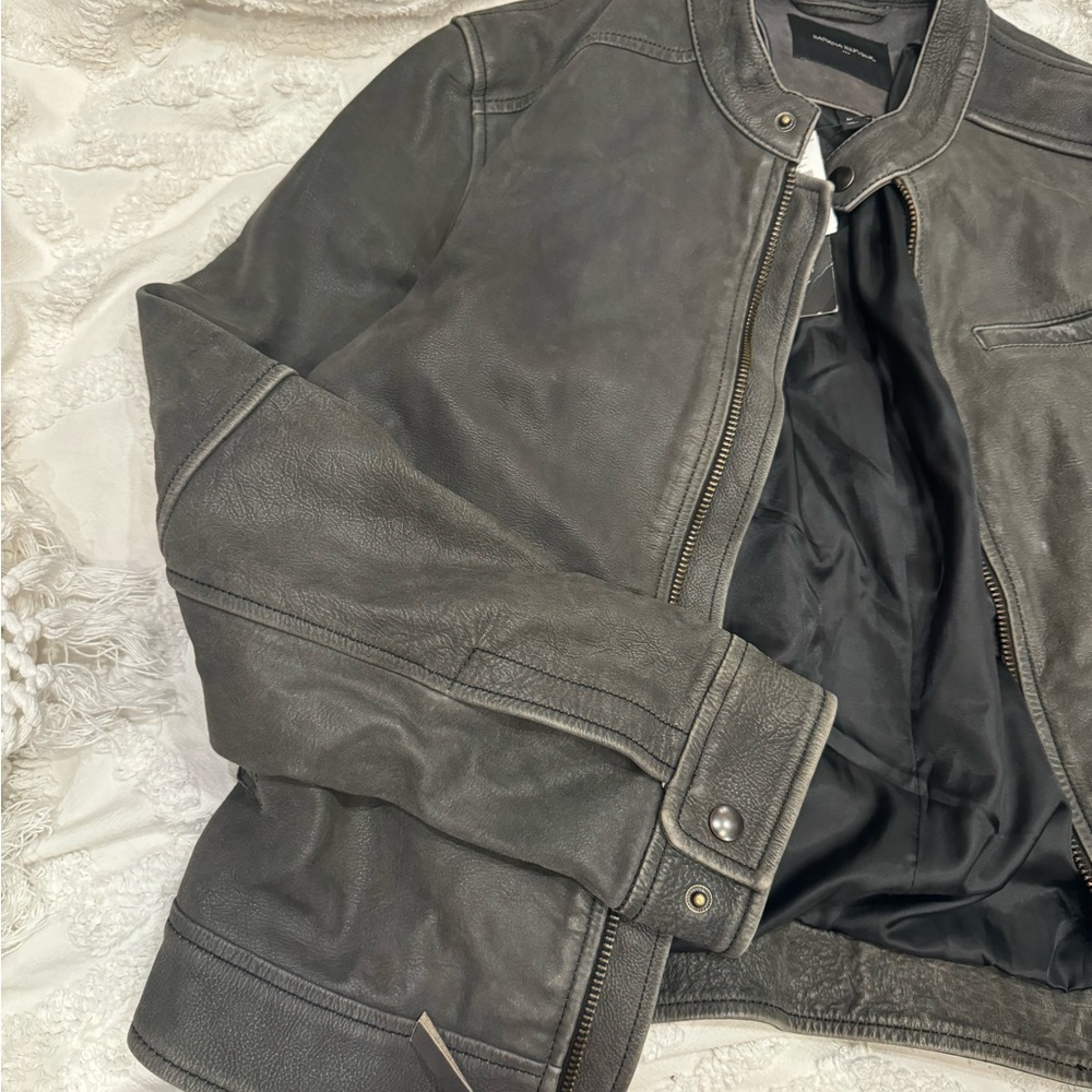 Oversized Gray Leather Jacket